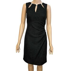 Eliza J Glitter Knit Sheath Dress Size 8 Black Rhinestone Cutout Ruched Cocktail